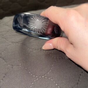 Floral Etched Blue Bangle Bracelet